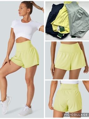 NWT HALARA Pear Yellow High-Waist Athletic Shorts 3” Inseam Small